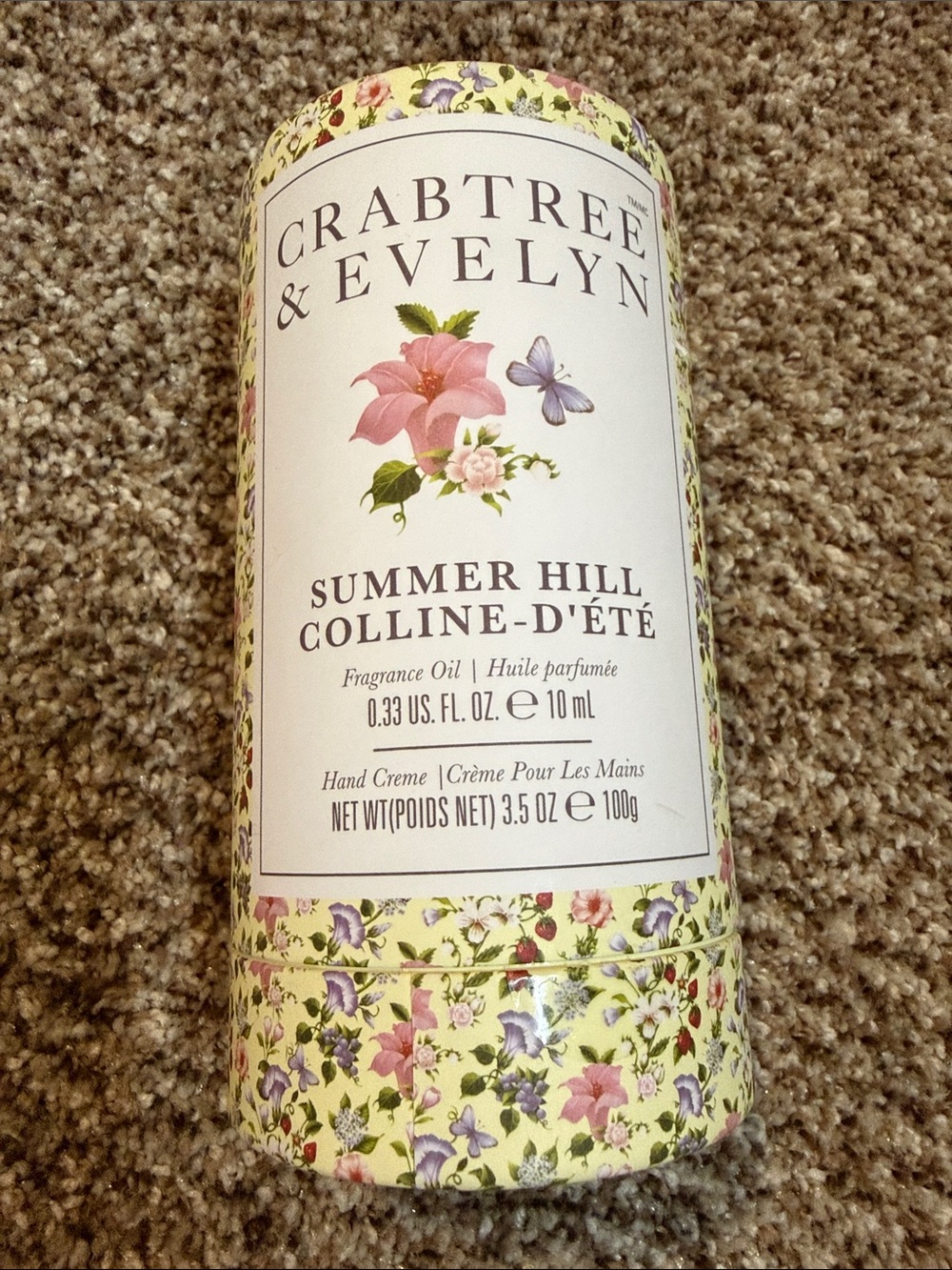Crabtree & Evelyn Summer Hill Hand Cream - Yellow Floral Tin